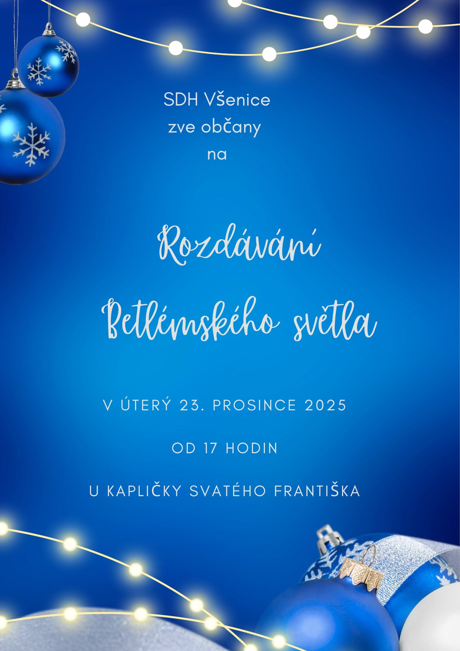 Betlémské světlo ve Všenicích - úterý 23. 12. 2025