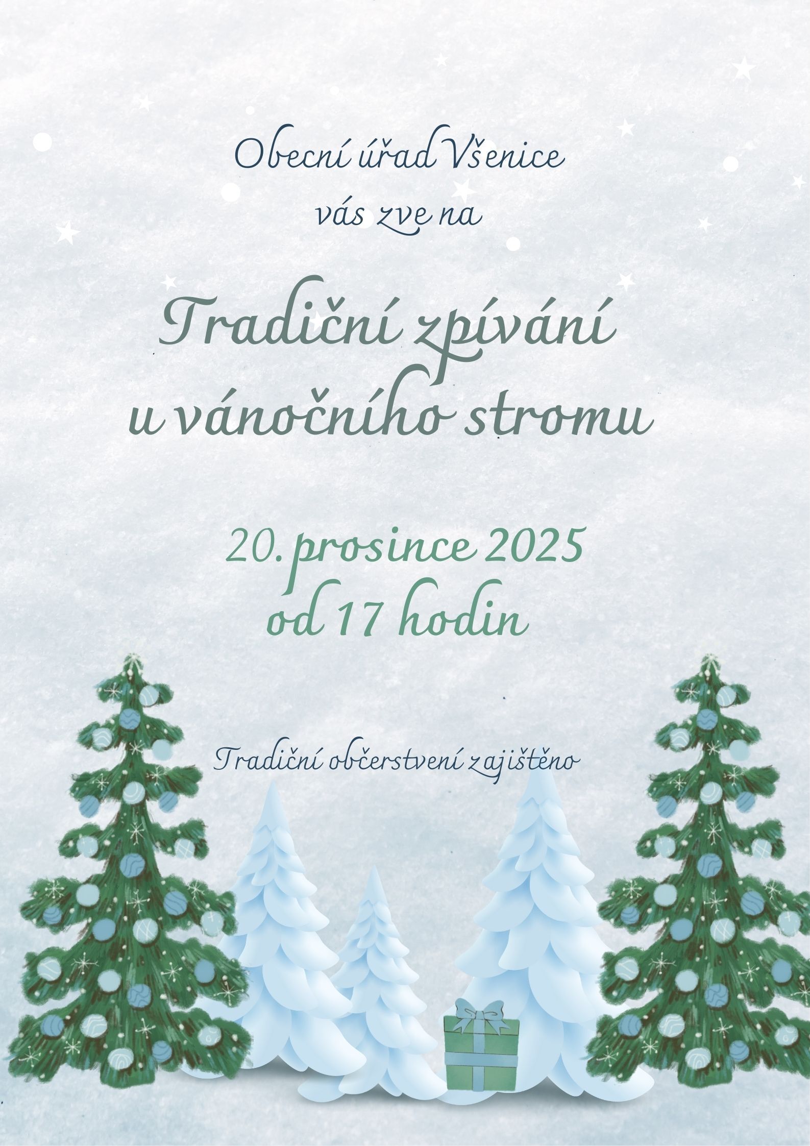 Zpívání u vánočního stromu ve Všenicích, v sobotu 20. prosince 2025